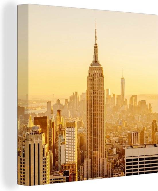 Canvas Schilderij Gouden zonsondergang bij het Empire State Building in New York - Wanddecoratie