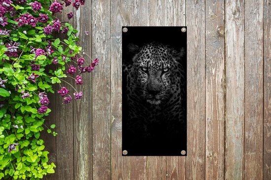 Poster de jardin Léopard - Zwart - Wit - 30x60 cm - Toile de jardin - Poster extérieur