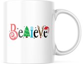 Kerst Mok met tekst: Believe | Kerst Decoratie | Kerst Versiering | Grappige Cadeaus | Koffiemok | Koffiebeker | Theemok | Theebeker