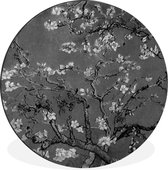 WallCircle - Wandcirkel - Muurcirkel - Amandelbloesem - Van Gogh - Zwart Wit - Aluminium - Dibond - ⌀ 60 cm - Binnen en Buiten