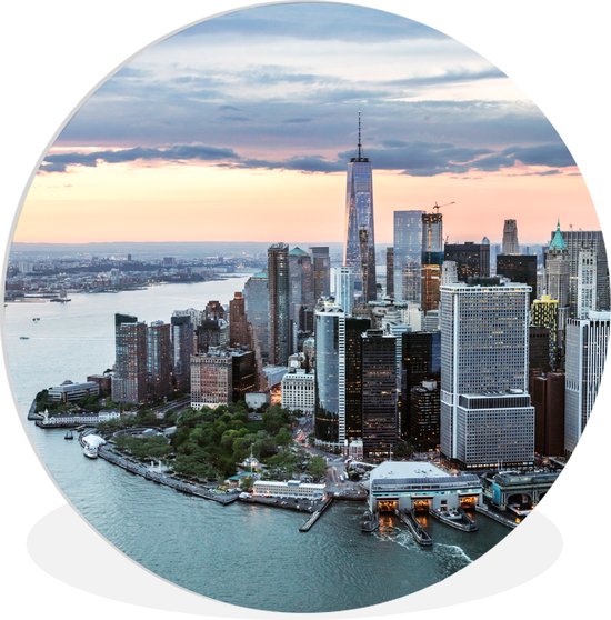 WallCircle - Wandcirkel ⌀ 90 - Luchtfoto van New York - Ronde schilderijen woonkamer - Wandbord rond - Muurdecoratie cirkel - Kamer decoratie binnen - Wanddecoratie muurcirkel - Woonaccessoires