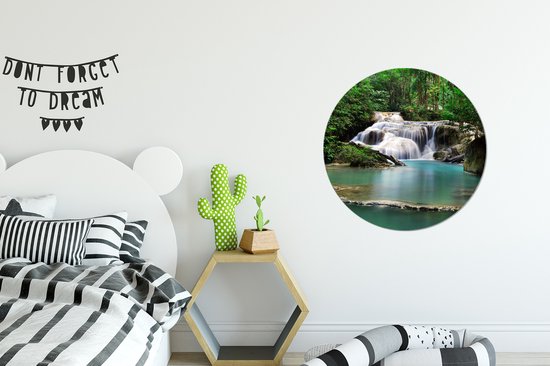 WallCircle - Wall Circle - Indoor Wall Circle - Une cascade avec des arbres dans le parc national thaïlandais d'Erawan - 60x60 cm - Décoration murale - Peintures ronds