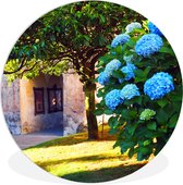 WallCircle - Wandcirkel ⌀ 120 - Blauwe hortensia's - Ronde schilderijen woonkamer - Wandbord rond - Muurdecoratie cirkel - Kamer decoratie binnen - Wanddecoratie muurcirkel - Woonaccessoires XXL
