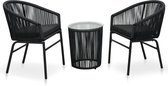 Decoways - 3-delige Bistroset met kussens PVC-rattan zwart