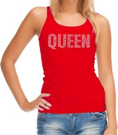 Glitter Queen tanktop rood met steentjes/ rhinestones voor dames - Glitter kleding/ foute party outfit M