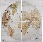 Wereldkaart wanddecoratie hout 'Globe' 4-delig 80x80 Wit