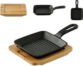 Serveerpan- Etagere - Grillpan - mini grillpan - met Serveerplank - Gietijzer