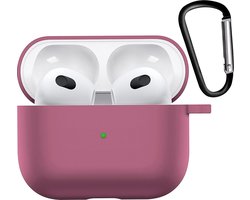 Hoesje - Geschikt voor Apple AirPods 3 - met Clip - Siliconen Hoes - Silicone Case Cover - Oud Roze