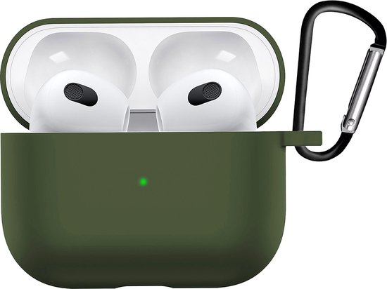 Case Geschikt voor AirPods 3 Hoesje Siliconen Hoes Cover - Hoes Geschikt voor Apple AirPods 3 Case Siliconen - Donkergroen