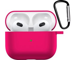 Hoesje - Geschikt voor Apple AirPods 3 - met Clip - Siliconen Hoes - Silicone Case Cover - Donkerroze