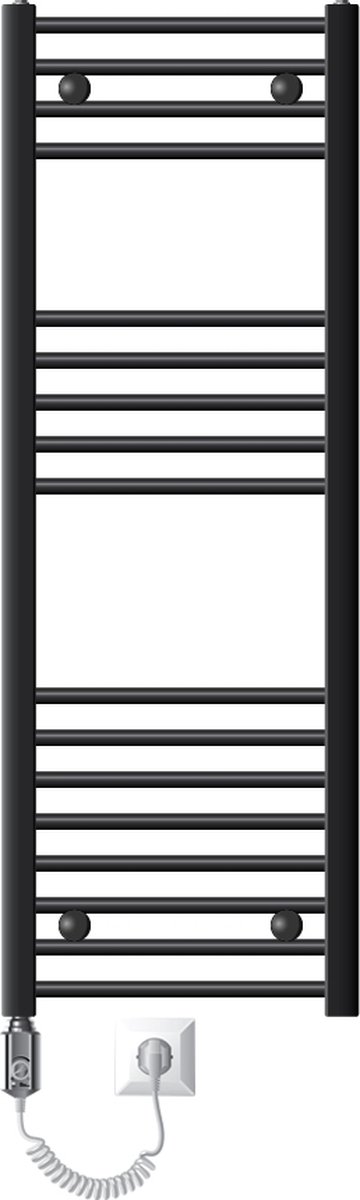 Badkamerradiator Sahara met verwarmingselement 1200W 400x1200 mm antraciet gebogen met zijaansluiting