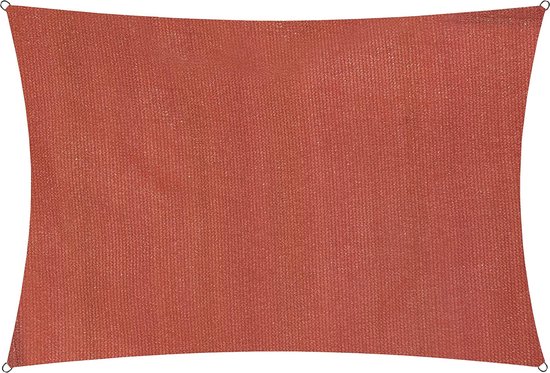 Roestbruin rechthoekig schaduwdoek met gebogen hoeken en versterkte oogjes.