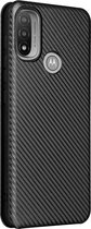 Motorola Moto E20 / E40 zwart carbon fiber agenda wallet hoesje