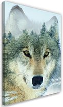 Trend24 - Canvas Schilderij - Wolf Op Een Bosachtergrond - Schilderijen - Dieren - 60x90x2 cm - Grijs