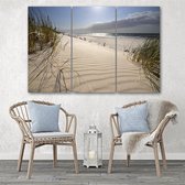 Trend24 - Canvas Schilderij - Duinen Op Een Strand - Drieluik - Landschappen - 60x40x2 cm - Beige