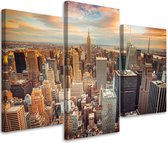 Trend24 - Canvas Schilderij - Manhattan Usa - Drieluik - Steden - 150x100x2 cm - Bruin