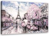 Trend24 - Canvas Schilderij - De Lente In Parijs - Schilderijen - Steden - 90x60x2 cm - Roze