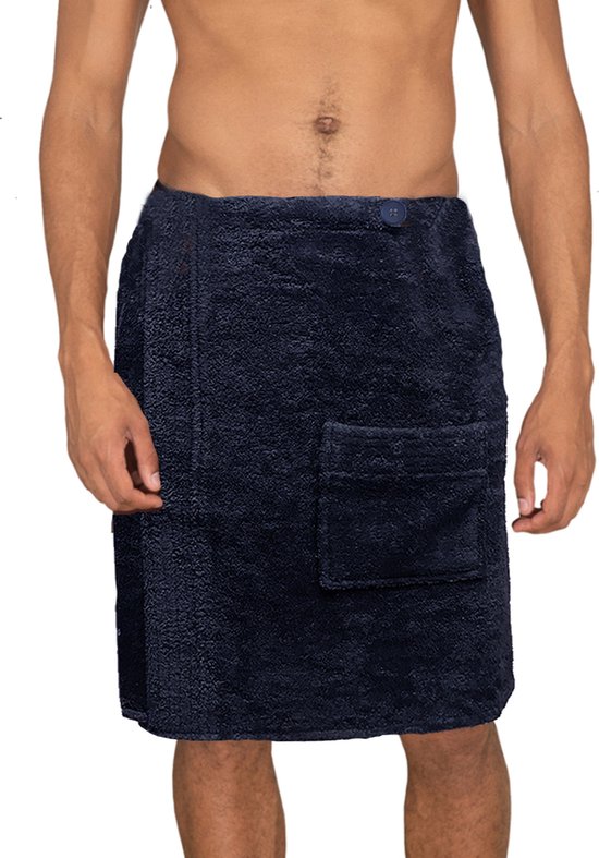 JEMIDI Sauna kilt en tissu éponge sarong M- XXL homme 100% coton sarong sauna kilt sauna serviette de sauna - Bleu foncé