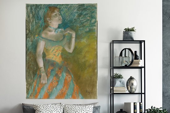 Sticker Muursticker Edgar Degas - Le Singer en vert - Peinture d' Edgar Degas - 120x160 cm - film adhésif autocollant - sticker mural repositionnable XXL /