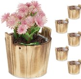Relaxdays Bloempot hout - set van 6 - rond - plantenpot - naturel - tuindecoratie - vat