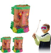 Relaxdays 3x pinata tiki - indianen pinata - Hawaii piñata - masker - decoratie verjaardag