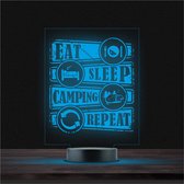 Led Lamp Met Gravering - RGB 7 Kleuren - Eat Sleep Camping Repeat