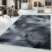 Woonkamer vloerkleed laagpolig tapijt zacht golven ontwerp Zwart