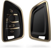 kwmobile autosleutel hoesje compatibel met BMW 3-knops Smart Key autosleutel - autosleutel behuizing in zwart / goud