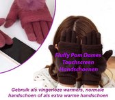 2-Paar Fluffy Pom Dames Touchscreen Handschoenen in Bruin en Beige