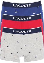 Lacoste Boxer Trunks (3-pack) - heren boxers kort - grijs en blauw met logo en uni rood -  Maat: S