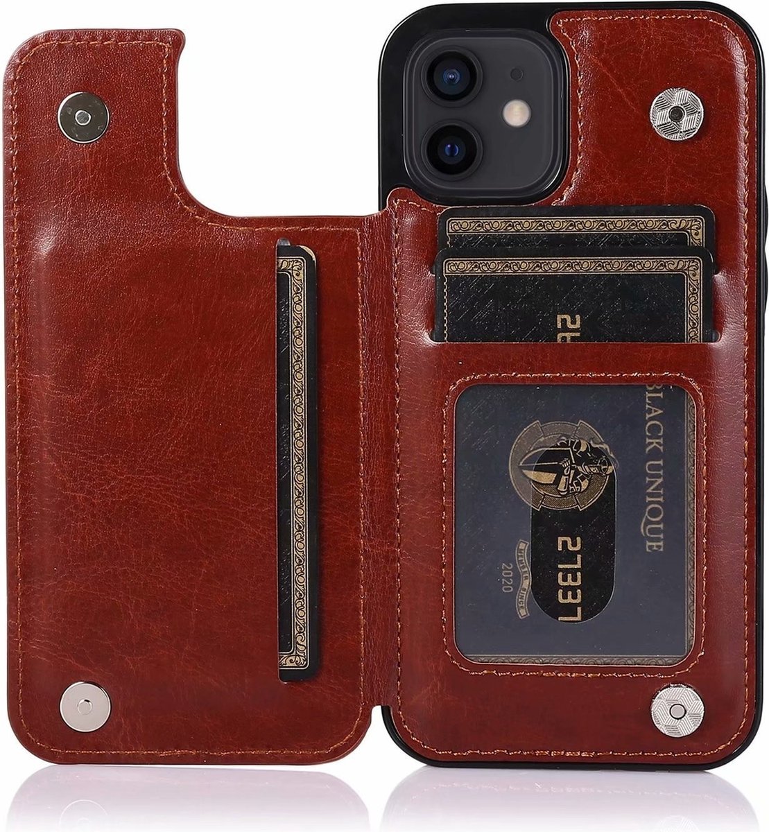 Hoesje geschikt voor iPhone 11 - Backcover - Pasjeshouder - Portemonnee - Kunstleer - Bruin