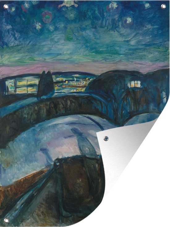 Muurdecoratie buiten Starry night - Schilderij van Edvard Munch - 120x160 cm - Tuindoek - Buitenposter