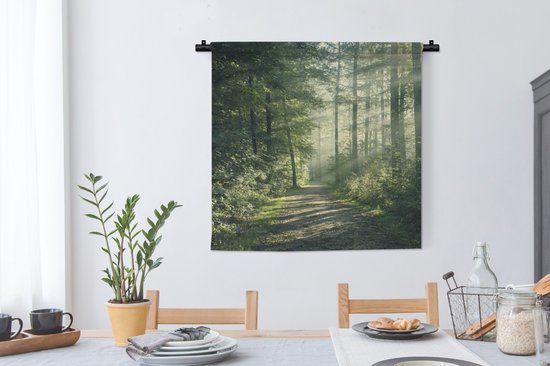 Tenture murale - Tissu mural - Forêt - Chemin - Soleil - 90x90 cm - Tapisserie