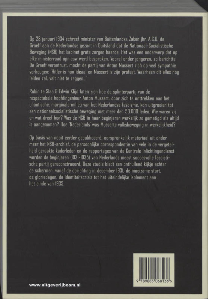 Boekomslag met Nederlandse tekst over de NSB en een ISBN-barcode.