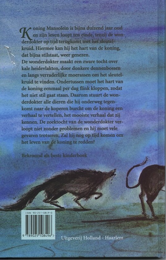 Boekrug: Tekening van twee hondenachtige wezens. Tekst 'Uitgeverij Holland - Haarlem'. ISBN.