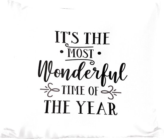 Sierkussens - Kussentjes Woonkamer - 60x60 cm - Kerst quote "It's the most wonderful time of the year" op een witte achtergrond - Kerstversiering - Kerstdecoratie voor binnen - Woonkamer
