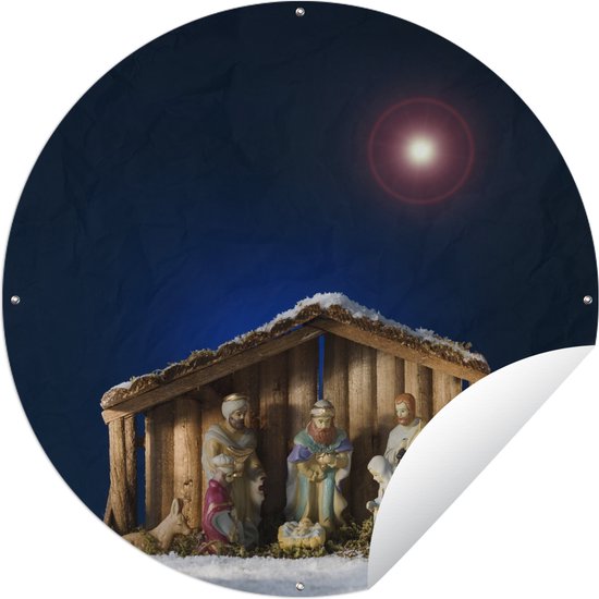 Tuincirkel Kerst - Kerststal - 150x150 cm - Ronde Tuinposter - Buiten