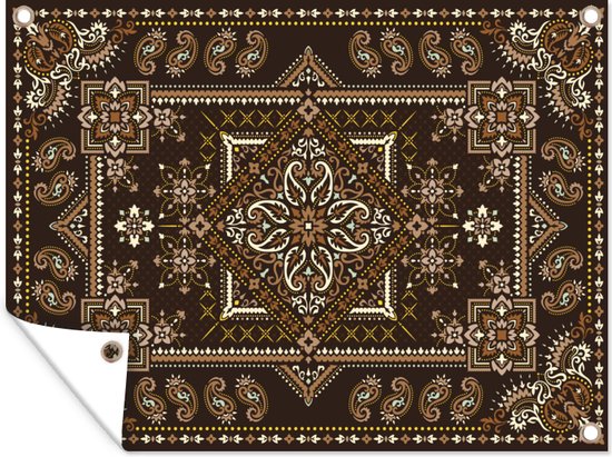 Tuin decoratie Perzisch Tapijt - Vloerkleed - Patronen - Bruin - 40x30 cm - Tuindoek - Buitenposter