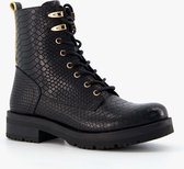 TwoDay leren dames veterboots met croco print - Zwart - Maat 38 - Echt leer