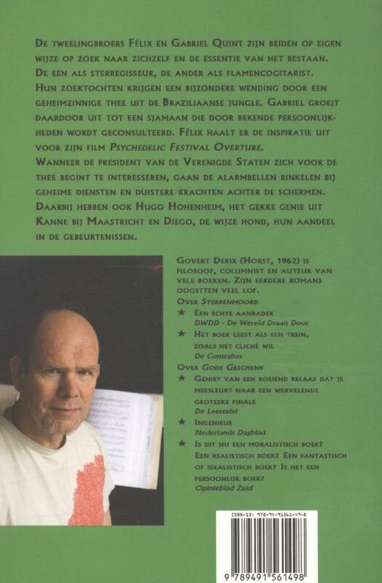Achterkant boek "De sjamaan van Sevilla" met portret van Govert Derix.