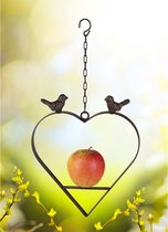 Decopatent® Station d'alimentation pour oiseaux pour pommes - Mangeoire à oiseaux en forme de coeur avec 2 Vogels - Fonte - Hanging Vogel Apple Hanger