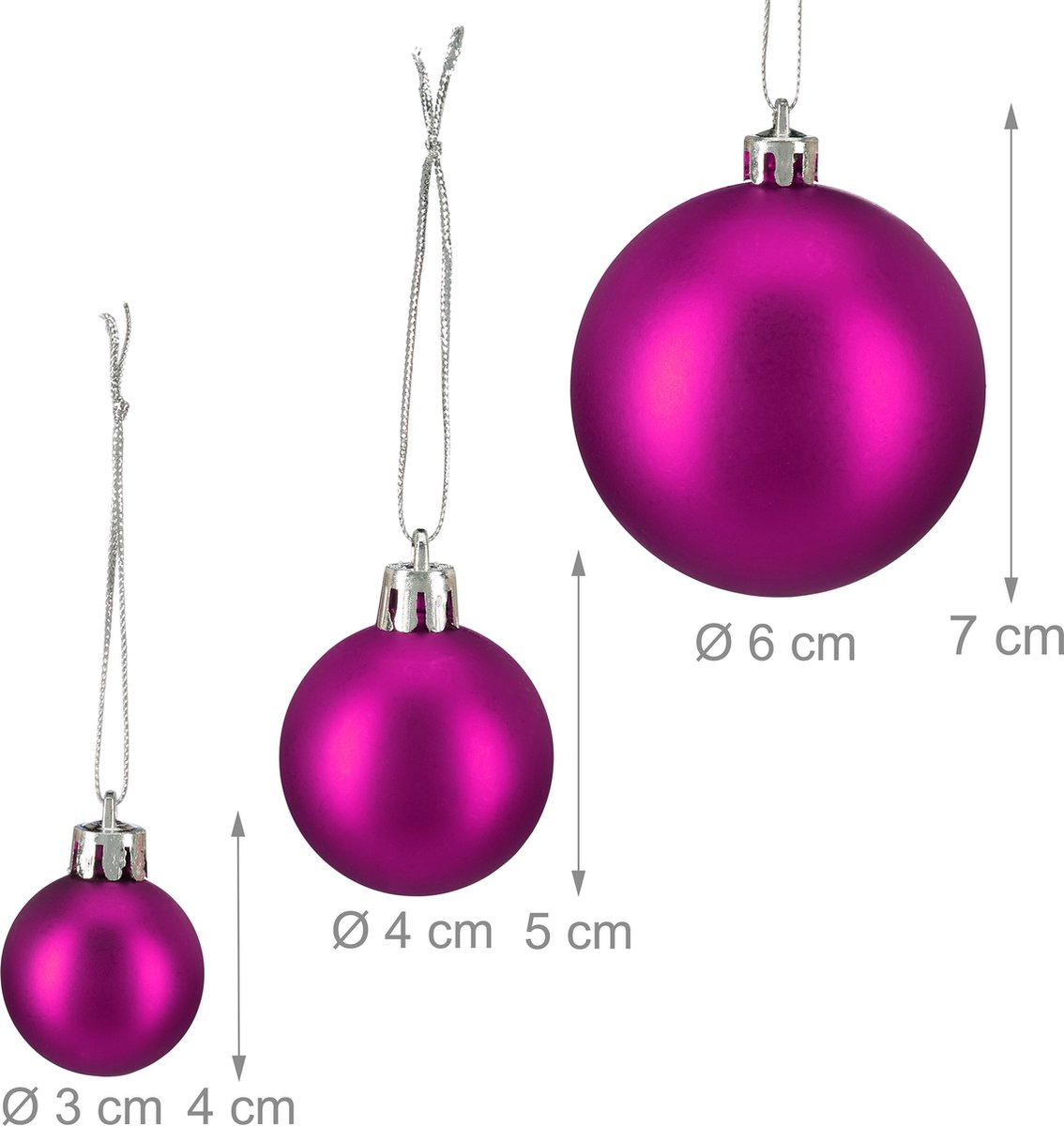 kerstballen - set van 100 - mat - glanzend - glitters - plastic - ∅ 3, 4 & 6 cm - paars-roze – foto 4