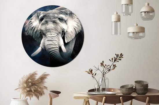 Wandcirkel - Muurcirkel Binnen - Olifant - Rook - Tanden - ⌀ 150 cm - Wanddecoratie - Ronde Schilderijen