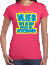 Foute party Vlieg met me mee naar de regenboog verkleed/ carnaval t-shirt roze dames - Foute hits - Foute party outfit/ kleding M