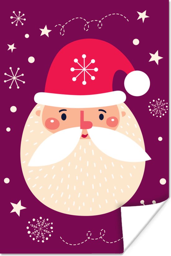 Poster Kerst - Kerstman - Sneeuw - Kerstmis - 40x60 cm - Kerstmis Decoratie - Kerstversiering - Kerstdecoratie Woonkamer - Kerstversiering - Kerstdecoratie voor binnen - Kerstmis