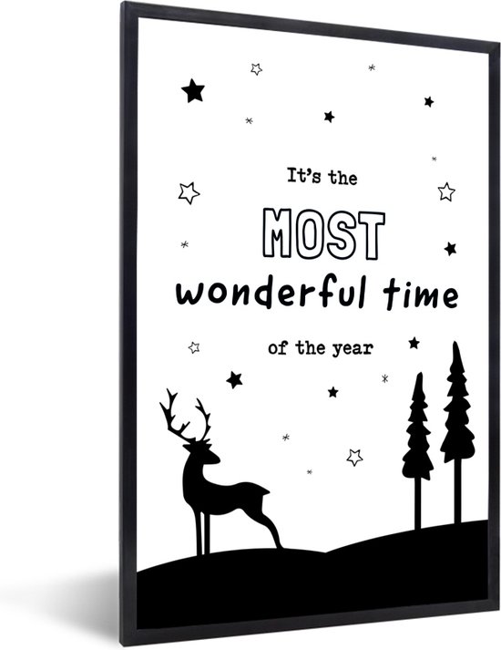 Fotolijst incl. Poster - Spreuken - It's the most wonderful time of the year - Quotes - Kerst - 40x60 cm - Posterlijst - Kerstmis Decoratie - Kerstversiering - Kerstdecoratie Woonkamer - Kerstversiering - Kerstdecoratie voor binnen - Kerstmis