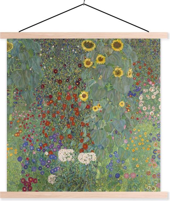 Posterhanger incl. Poster - Schoolplaat - Country garden with sunflowers - Gustav Klimt - 60x60 cm - Blanke latten