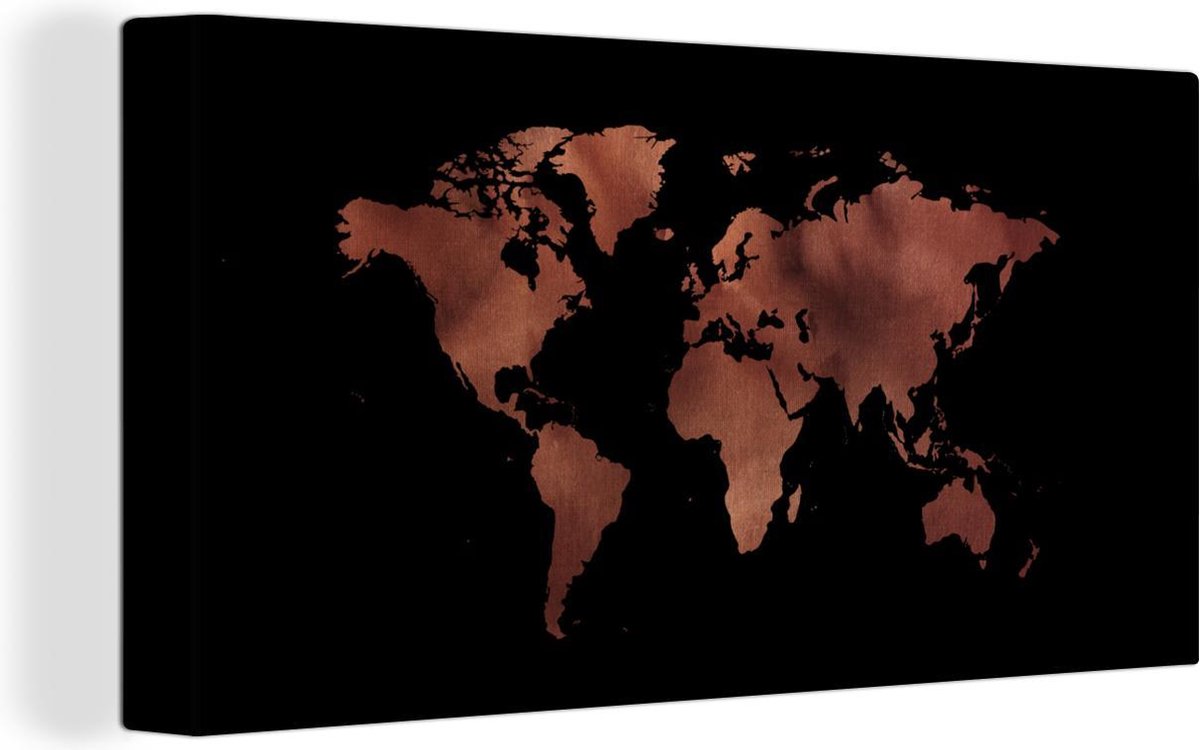 Afbeelding van product OneMillionCanvasses  Wanddecoratie Wereldkaart - Leer - Roze - Canvas - 160x80 cm