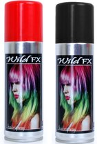Set van 2x kleuren haarverf/haarspray van 125 ml - Zwart en Rood - Carnaval verkleed spullen