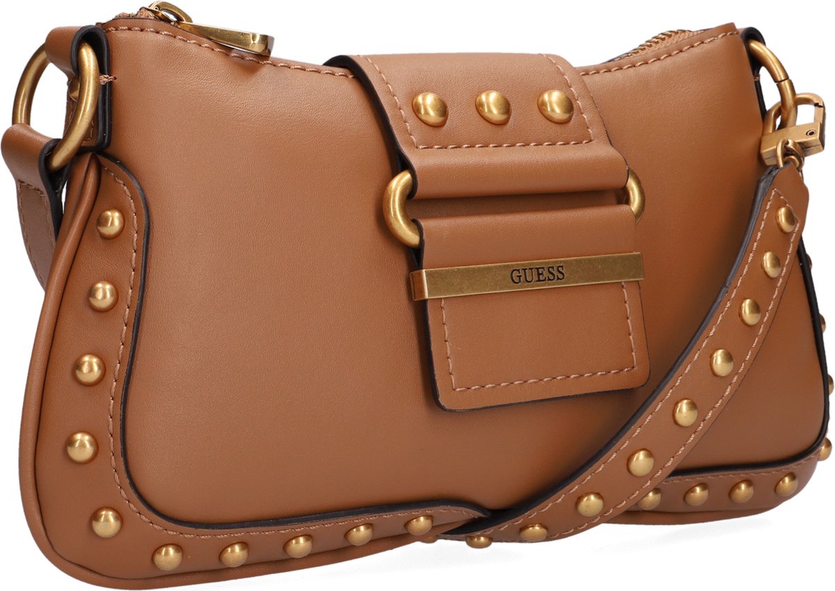 Guess Greta Zip Shoulder Bag Schoudertassen Cognac